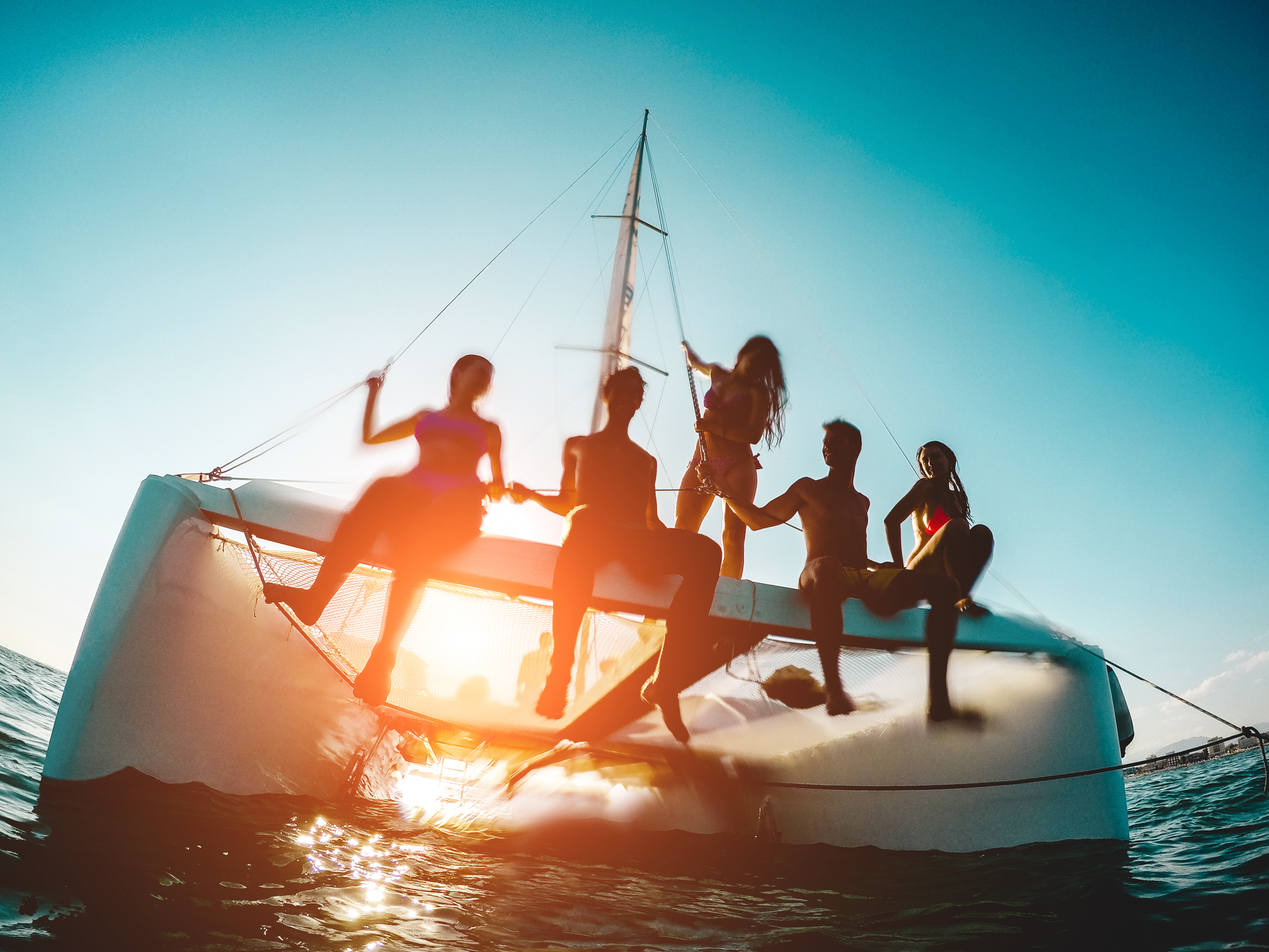 Friends enjoying a catamaran day