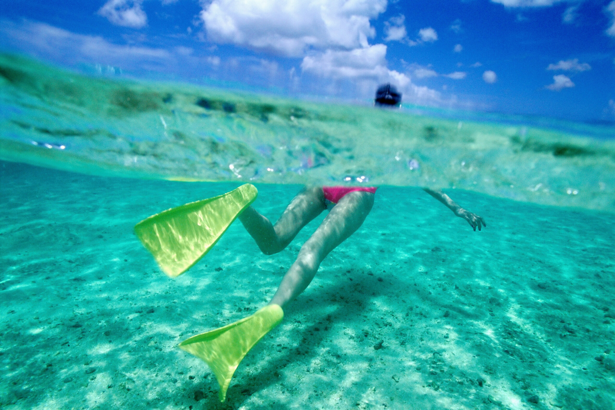 Underwater diver in clear sea