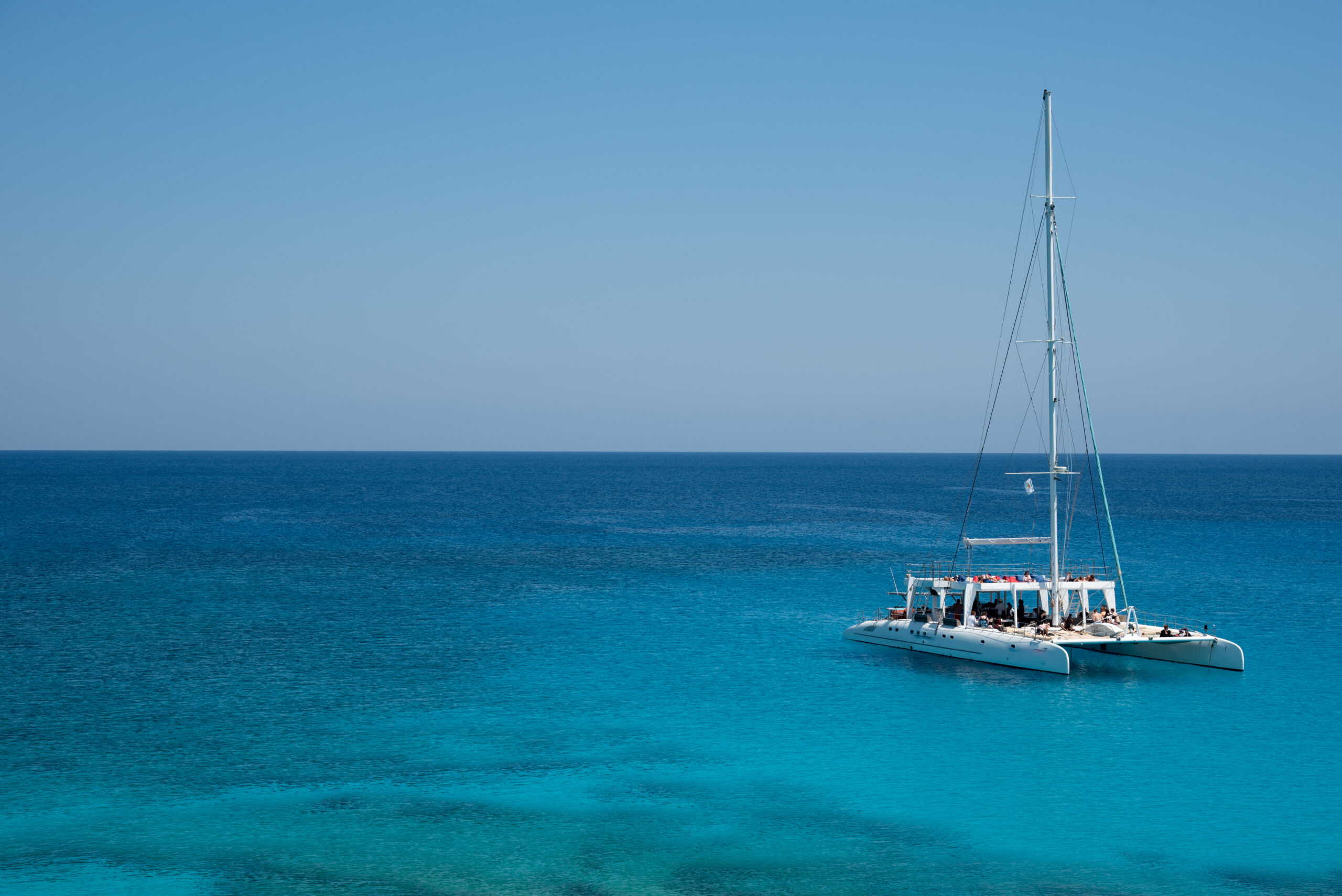 Catamaran sailing with guests in the Caribbean
